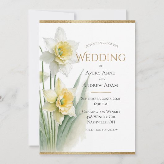 Witte bloemige narcissen waterverf  Moderne trouwd Kaart (Voorkant)