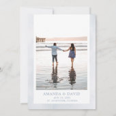 Witte Bloemige Orchidee & Stof Blauw Koraal Strand Save The Date (Achterkant)