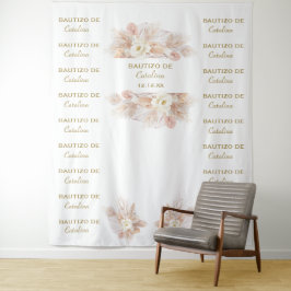 Witte bloemige Pampas Step & Repeat Bautizo Achter Wandkleed