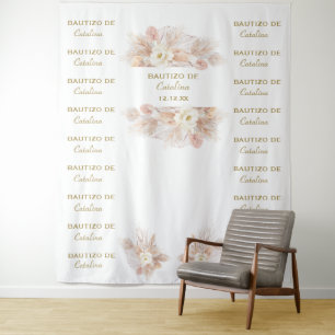 Witte bloemige Pampas Step & Repeat Bautizo Achter Wandkleed