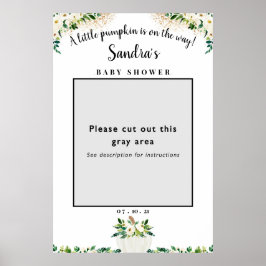 Witte Bloemige Pompoen Baby Shower Fotolijst Decor Poster