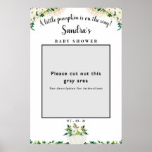 Witte bloemige pompoen babyshower fotolijst decora