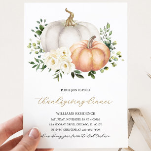Witte Bloemige Pompoen Thanksgiving Dinner Kaart