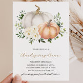 Witte Bloemige Pompoen Thanksgiving Dinner Kaart