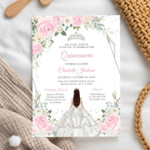 Witte bloemige Quinceanera Mis Quince uitnodiging