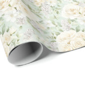 Witte Bloemige Romantische Bruiloft Cadeaupapier (Rol Hoek)