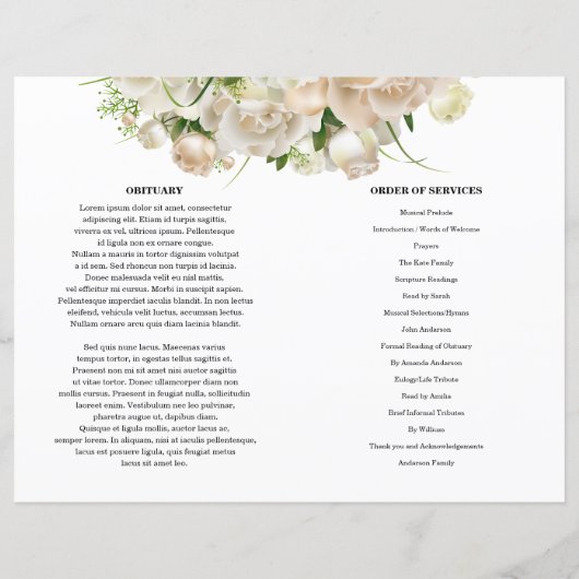 Witte Bloemige Rouwprogramma Sjabloon (Achterkant)