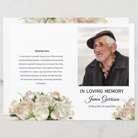 Witte Bloemige Rouwprogramma Sjabloon (Voorkant / Achterkant)