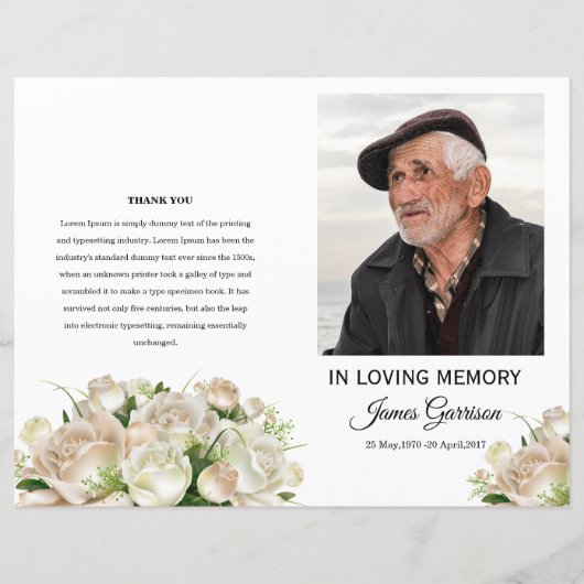 Witte Bloemige Rouwprogramma Sjabloon (Voorkant)