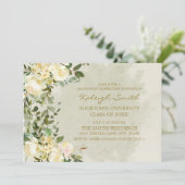 Witte bloemige salie groene bladeren afstudeerfees kaart (Staand voorkant)