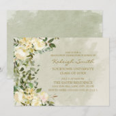 Witte bloemige salie groene bladeren afstudeerfees kaart (Voorkant / Achterkant)