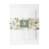Witte bloemige saliegroene monogram bruiloft uitnodigingen wikkel (Voorkant Voorbeeld)