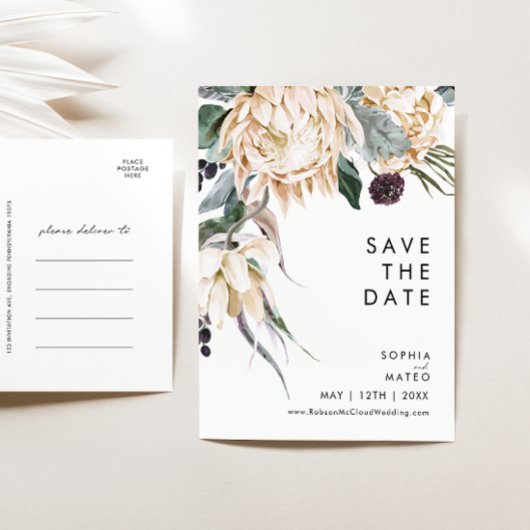 Witte bloemige "Save The Date" ansichtkaart Uitnodiging Briefkaart