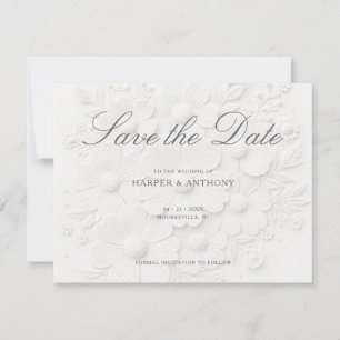 Witte bloemige save-the-date notitiekaartje