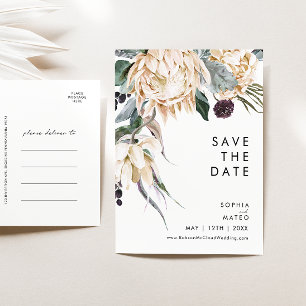 Witte Bloemige Save The Date Postkaart Uitnodiging Briefkaart
