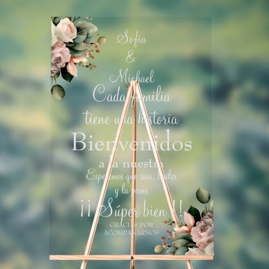 Witte bloemige Spaanse trouwtekst bord (Neutraal)