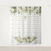 Witte bloemige stap & herhaal gouden doop achtergr wandkleed (Voorkant)