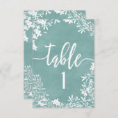 Witte bloemige tafelnummer zitplaatskaart in elke (Voorkant / Achterkant)