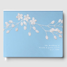Witte bloemige tak winter blauwe elegante trouw gastenboek