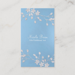 Witte bloemige tak winterblauw elegant chic visitekaartje