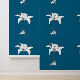 Witte Bloemige Teal Behang