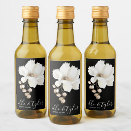 Witte bloemige trouw mini wijnfles label wijn etiket
