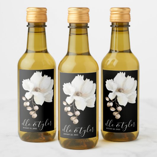 Witte bloemige trouw mini wijnfles label wijn etiket (Flessen)