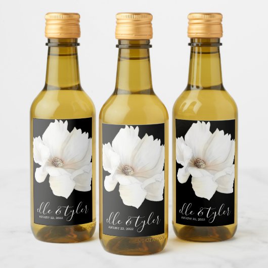 Witte bloemige trouw mini wijnfles label wijn etiket (Flessen)