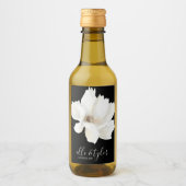 Witte bloemige trouw mini wijnfles label wijn etiket (Voorkant)
