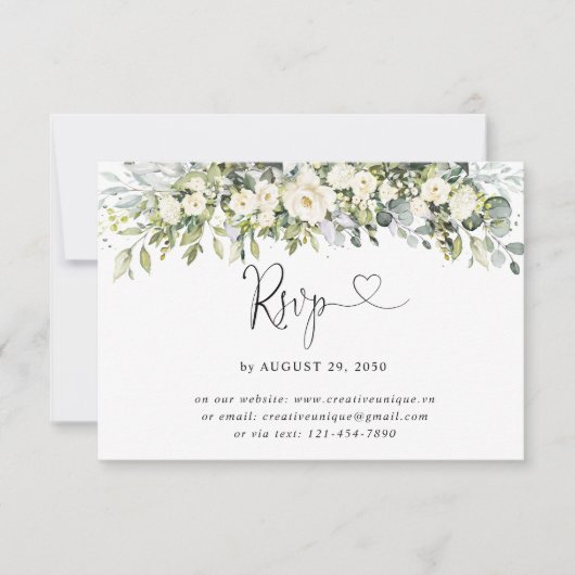 Witte bloemige trouw online RSVP kaart (Voorkant)