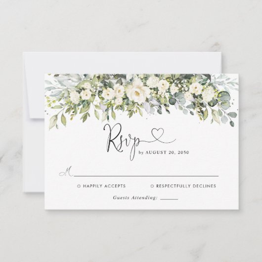Witte bloemige trouw-RSVP kaart (Voorkant)
