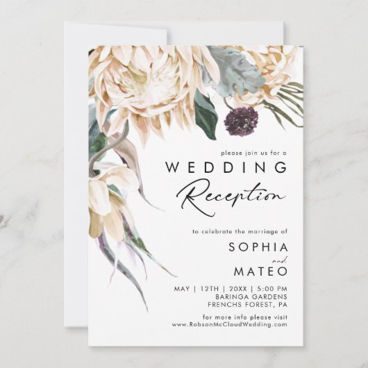 Witte bloemige trouwontvangst uitnodiging (Voorkant)