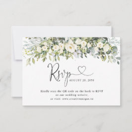 Witte bloemige trouwwebsite QR-code RSVP  Kaartje