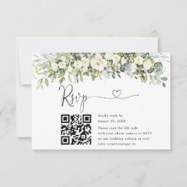 Witte bloemige trouwwebsite QR-code RSVP  Kaartje