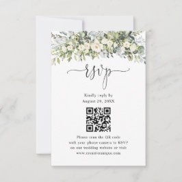 Witte bloemige trouwwebsite QR-code RSVP  Kaartje