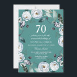 Witte bloemige turquoise groene 70ste verjaardagsu kaart<br><div class="desc">Witte bloemige turquoise groene 70ste verjaardagsuitnodiging
Passende collectie in Niche and Nest winkel.

Witte bloemige witte tekst Elegante bloemen
70ste verjaardagsfeest uitnodiging

Kan achtergrondkleur naar wens aanpassen</div>