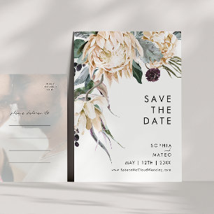 Witte Bloemige Vervagende Foto Save The Date Postk Uitnodiging Briefkaart
