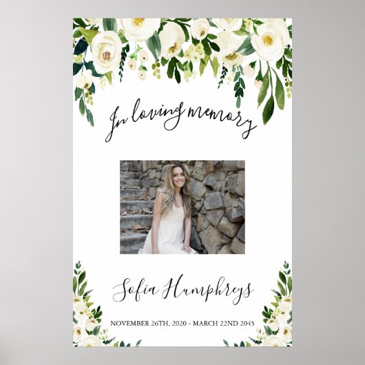 Witte bloemige viering van levensbord, fotobord poster (Voorkant)