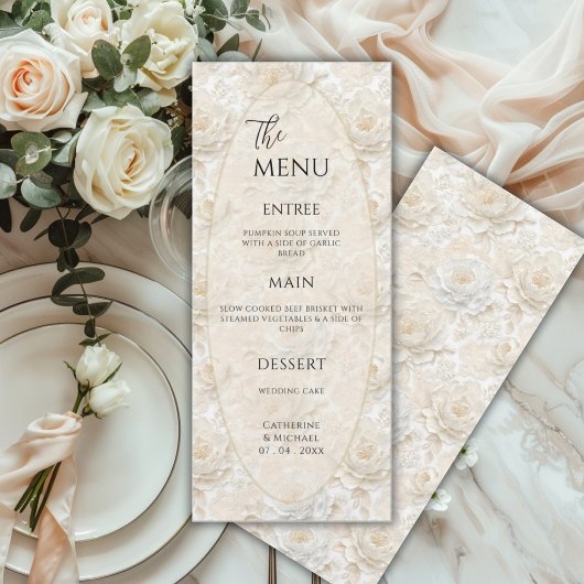 Witte Bloemige Vintage Elegante Trouw Menu