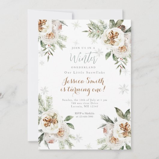 Witte bloemige winter Onederland verjaardag Kaart (Voorkant)