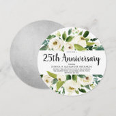 Witte bloemige zilveren 25e huwelijksverjaardag kaart (Voorkant / Achterkant)