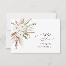 Witte Bloemige Zomer Boho met Maaltijd RSVP 2 Kaartje