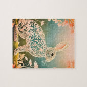 Witte bloemkonijn lente kunst  legpuzzel (Horizontaal)