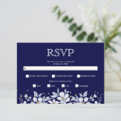 Witte bloemkool en juwelen blauwe bruiloft RSVP kaartje (Staand voorkant)