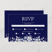 Witte bloemkool en juwelen blauwe bruiloft RSVP kaartje (Voorkant / Achterkant)