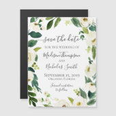 Witte bloemkrans Bewaar de datummagneten Magnetische Uitnodiging (Voorkant / Achterkant)