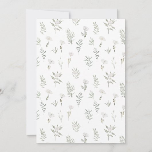 Witte bloemkrans groen bladeren opslaan de datum kaart (Achterkant)