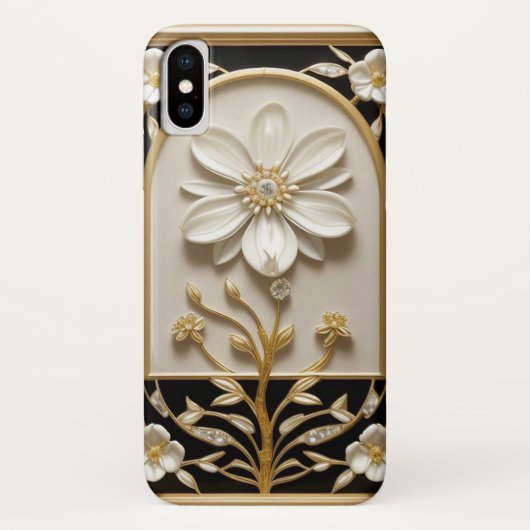 Witte bloemkunst met luxe goud Case-Mate iPhone case (Achterkant)