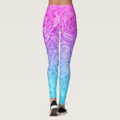 Witte bloempaisley op roze tot blauwe ombre leggings (Achterkant)