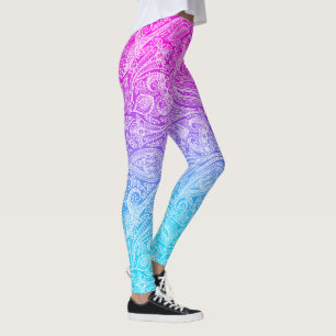 Witte bloempaisley op roze tot blauwe ombre leggings